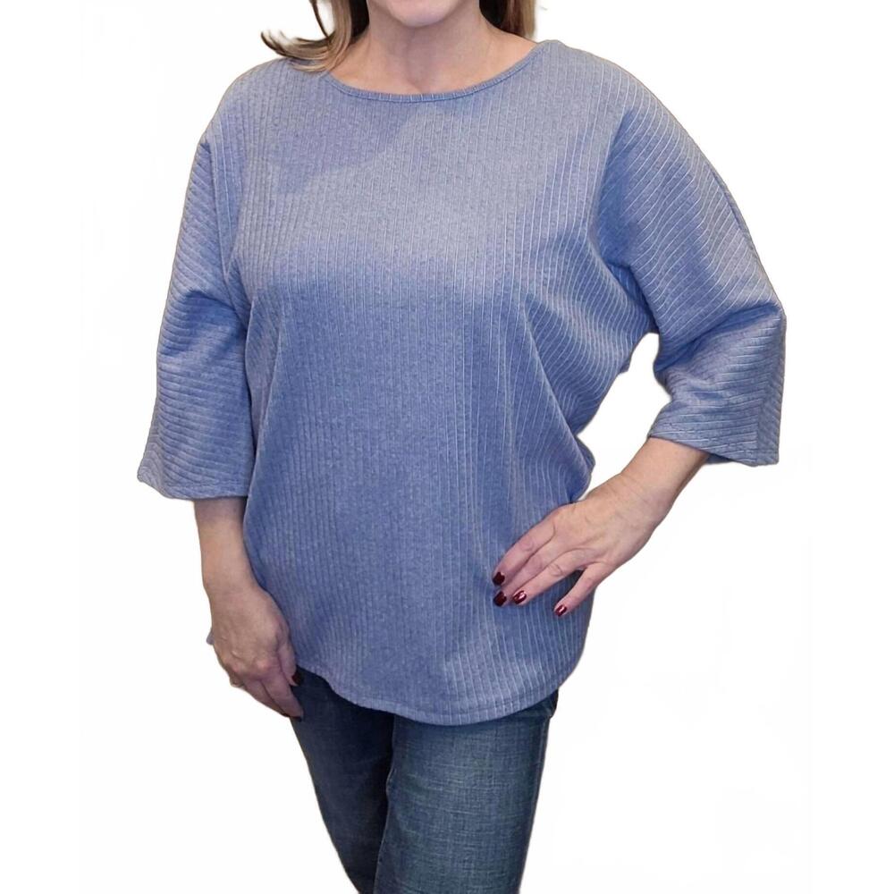 NEW PURE ESSENCE three-quarter length sleeve flowy top in blue